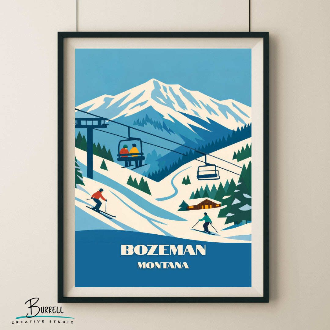 Bozeman Montana Bridger Bowl Ski Area Travel Posters & Wall Art Poster Print