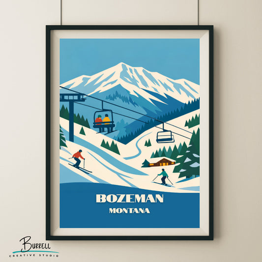 Bozeman Montana Bridger Bowl Ski Area Travel Posters & Wall Art Poster Print