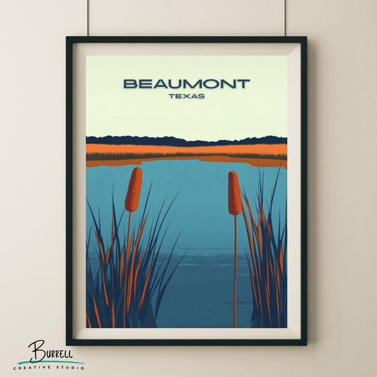 Beaumont Texas Cattail Marsh Travel Poster & Wall Art Poster Print