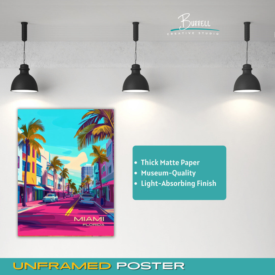 Miami Florida Ocean Drive Travel Poster & Wall Art Poster Print