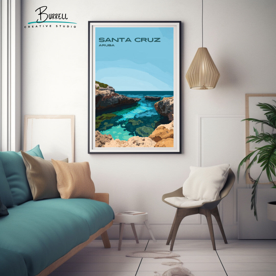 Santa Cruz Aruba Conchi Natural Pool Travel Poster & Wall Art Poster Print