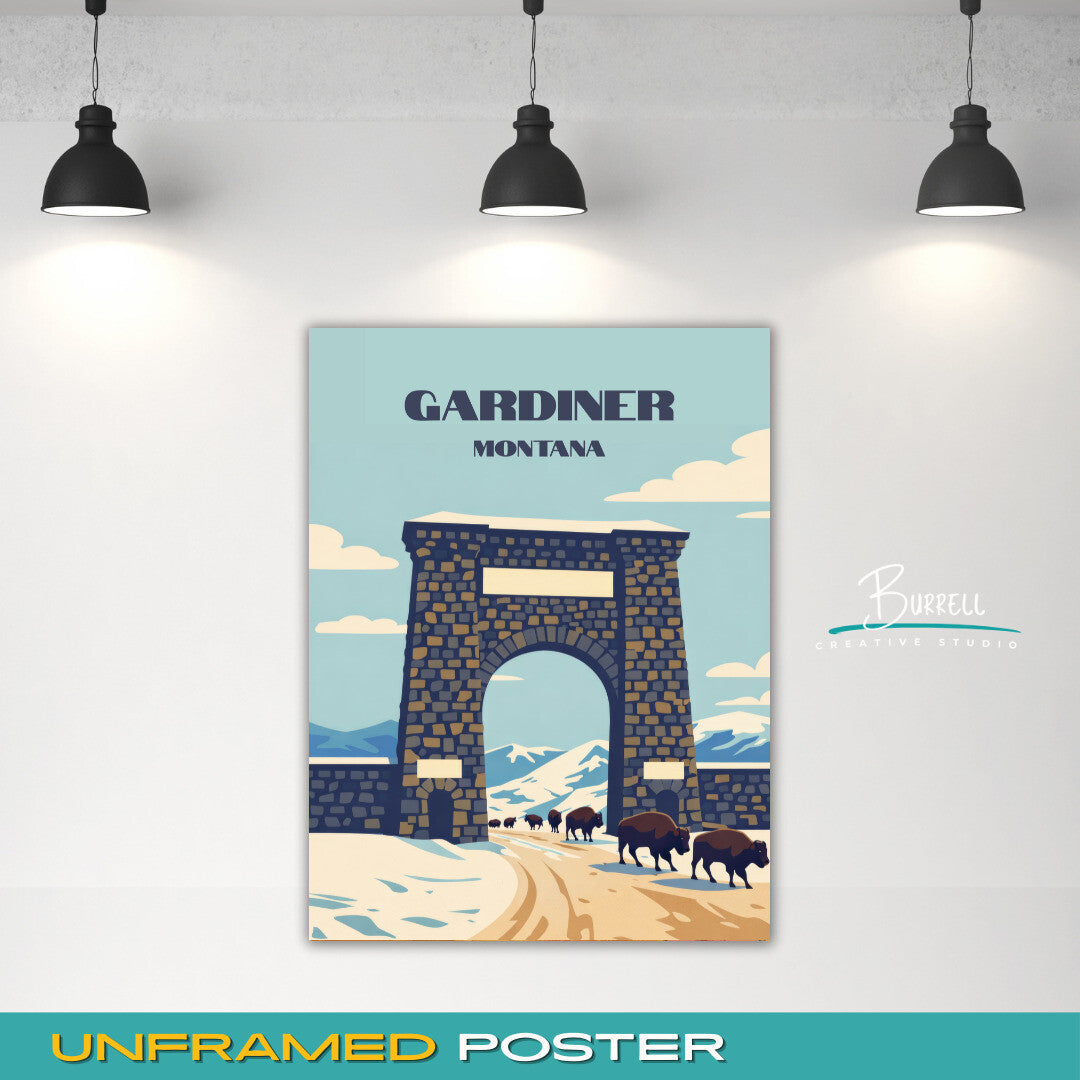 Gardiner Montana Yellowstone North Entrance Travel Posters & Wall Art Poster Print