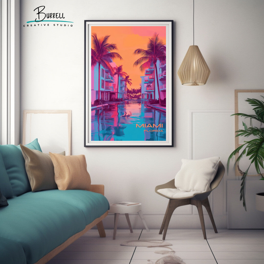 Miami Florida Beach Life Travel Poster & Wall Art Poster Print