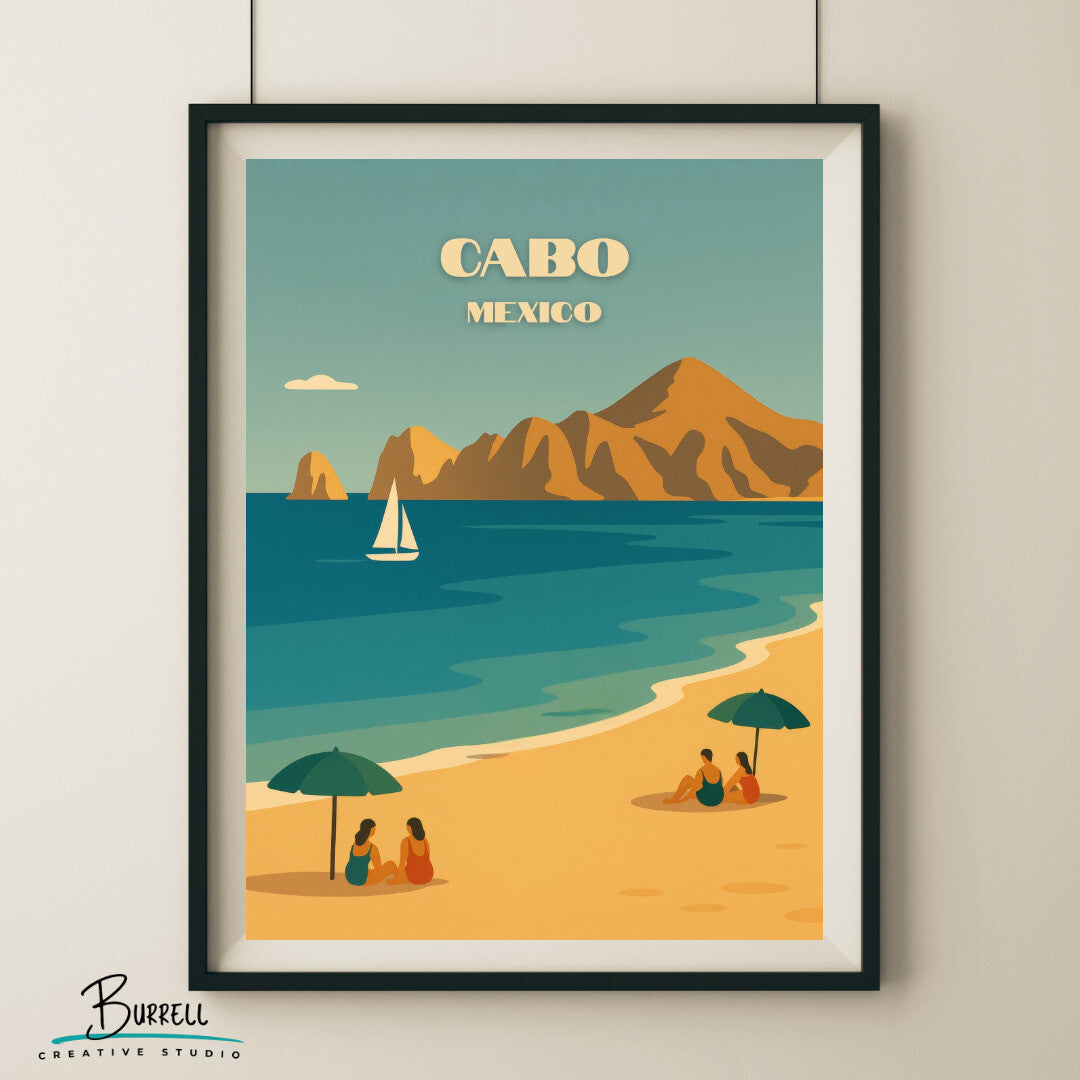 Cabo Mexico Medano Beach Travel Poster & Wall Art Poster Print