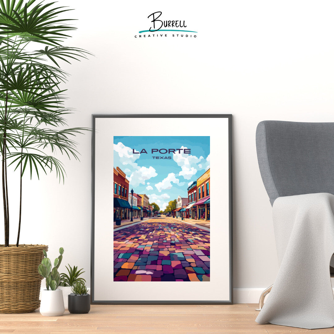 La Porte Texas Main Street Travel Poster & Wall Art Poster Print