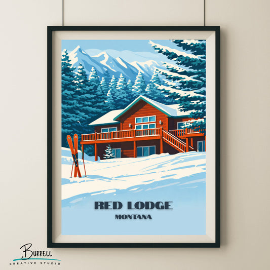Red Lodge Montana Mountain Ski Resort Travel Posters & Wall Art Poster Print