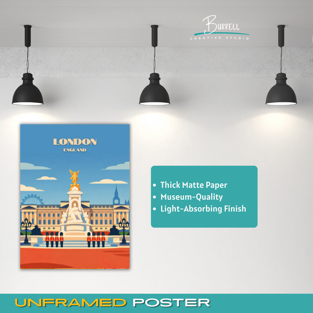 London England Buckingham Palace Travel Poster & Wall Art Poster Print