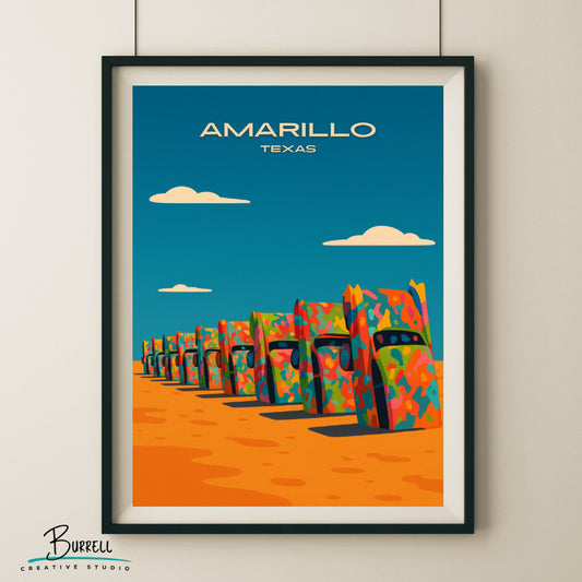 Amarillo Texas Cadillac Ranch Travel Poster & Wall Art Poster Print