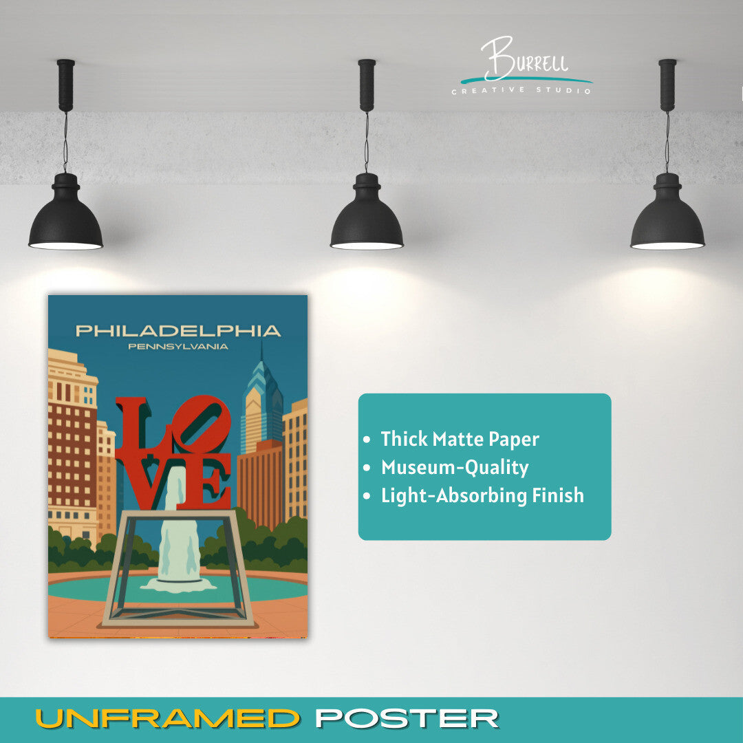 Philadelphia Pennsylvania JFK Plaza Love Park Travel Poster & Wall Art Poster Print