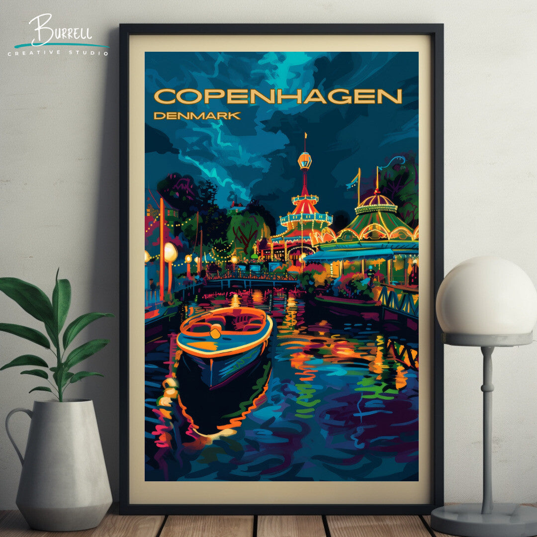 Copenhagen Denmark Tivoli Garden Travel Poster & Wall Art Poster Print