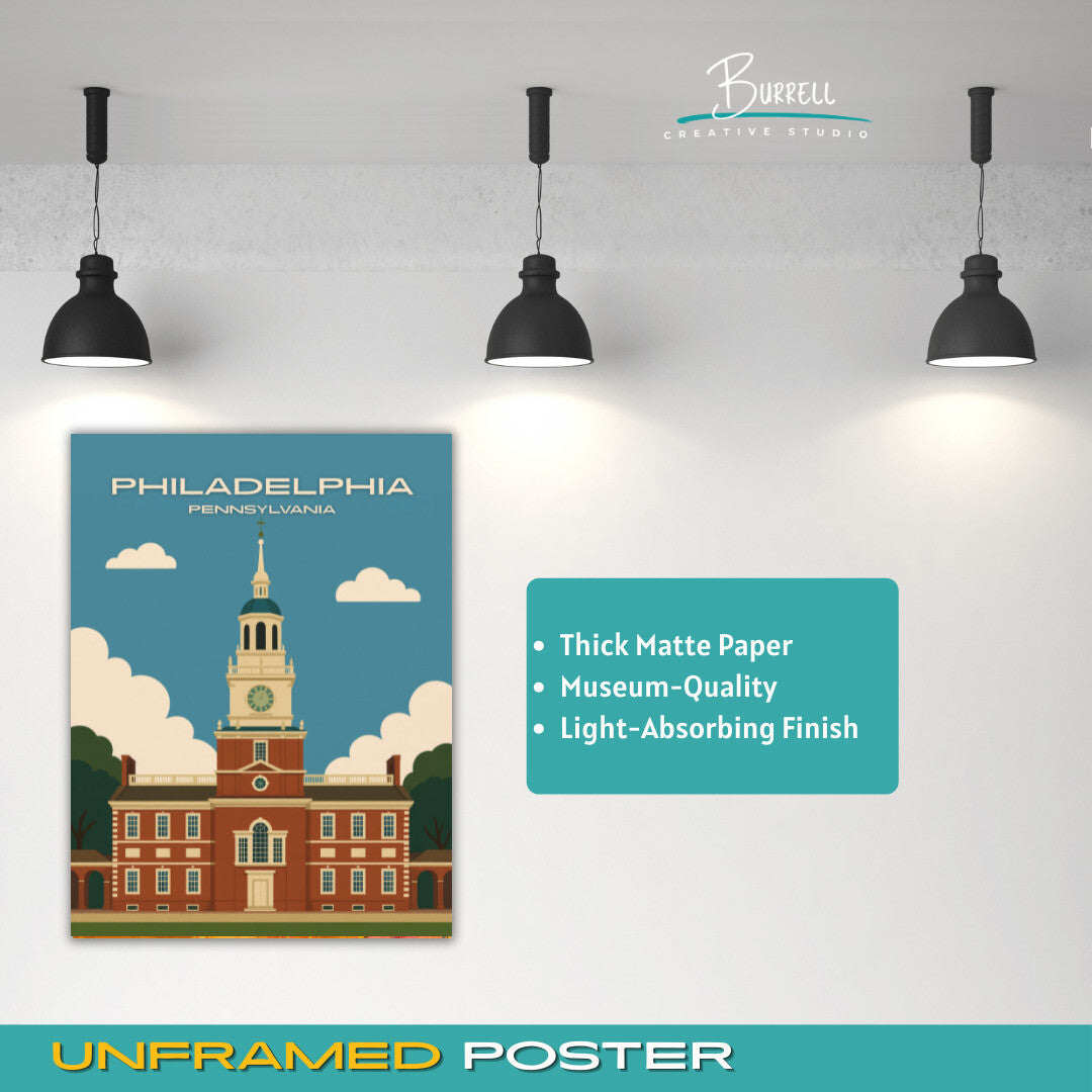 Philadelphia Pennsylvania Independence Hall Travel Poster & Wall Art Poster Print