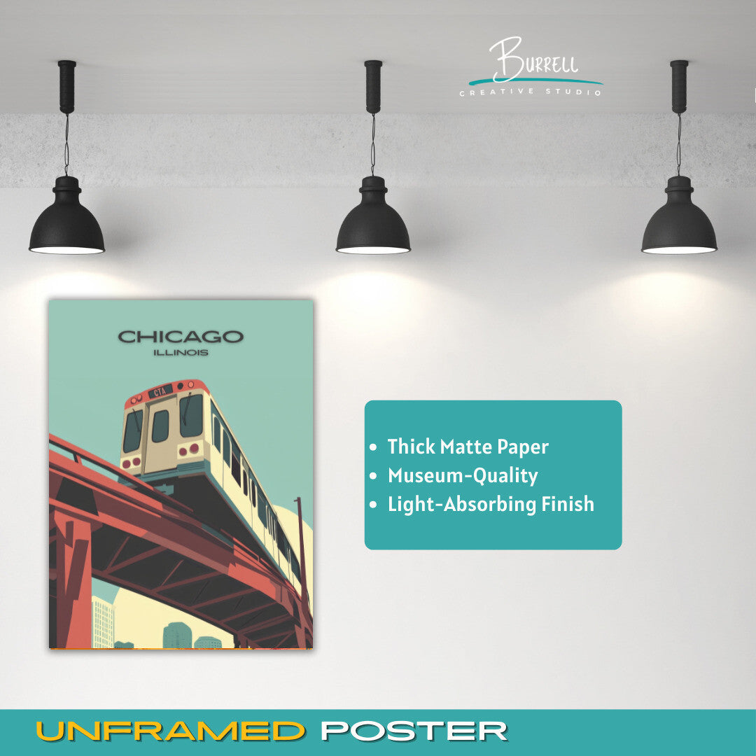 Chicago Illinois CTA Railway Travel Poster & Wall Art Poster Print