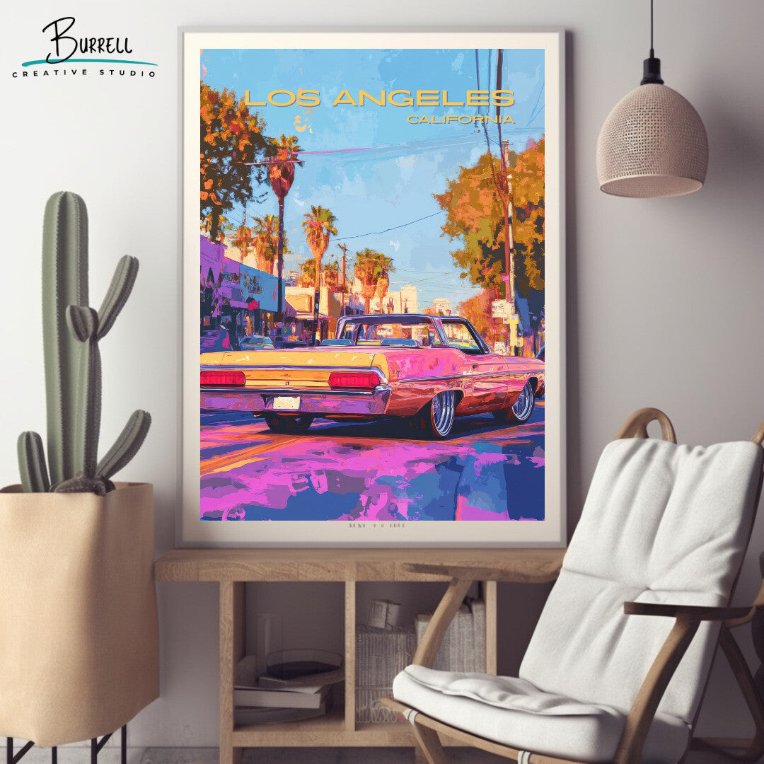 Los Angeles California Antique Car Travel Poster & Wall Art Poster Print