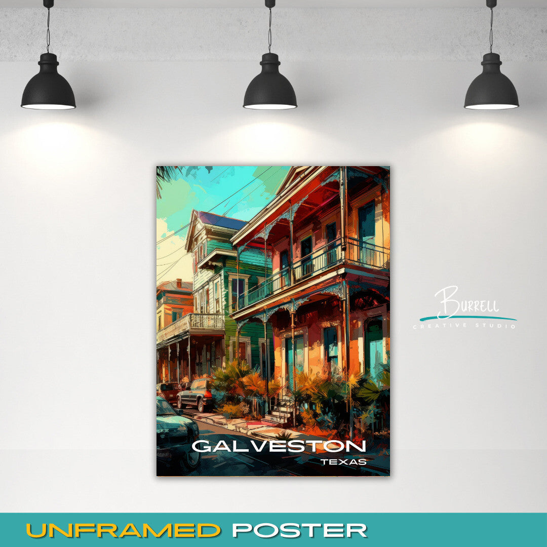 Galveston Texas Antique Home Travel Poster & Wall Art Poster Print