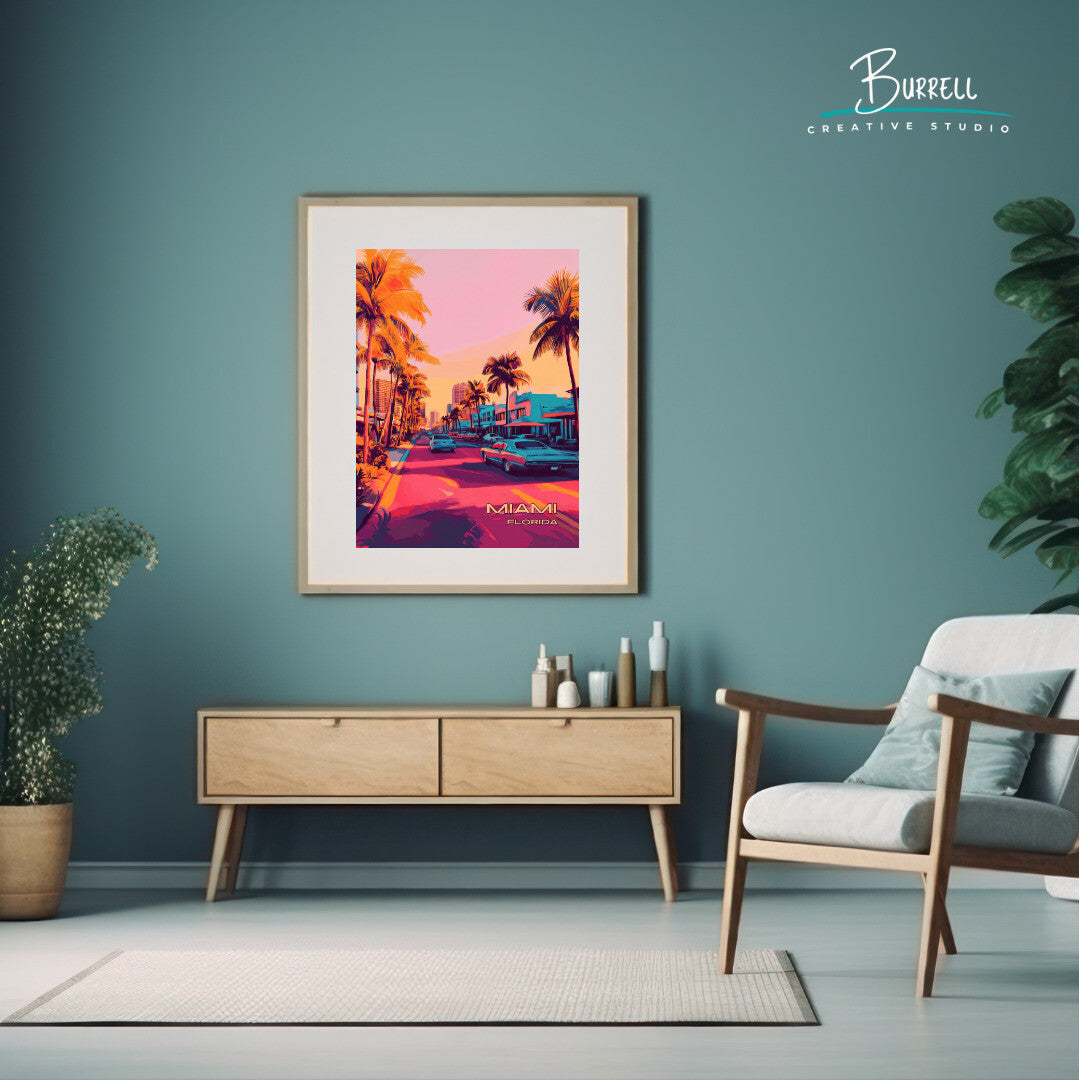 Miami Florida Scenery Travel Poster & Wall Art Poster Print