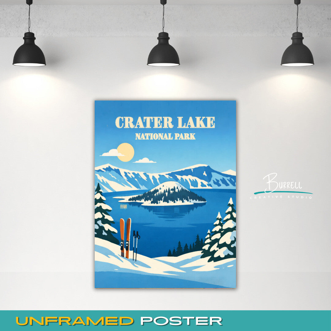 Crater Lake National Park Oregon Winter View Travel Posters & Wall Art Poster Print