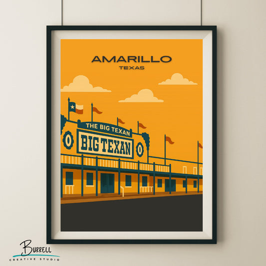 Amarillo Texas Big Texan Steak House Travel Poster & Wall Art Poster Print