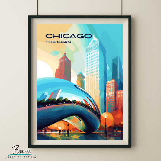 Chicago Illinois Bean Travel Poster & Wall Art Poster Print