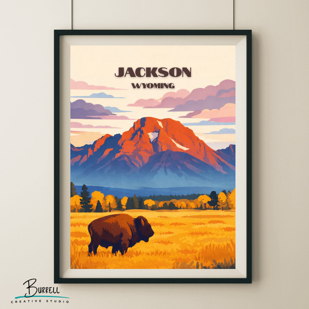 Jackson Wyoming Mount Moran Scenery Travel Posters & Wall Art Poster Print