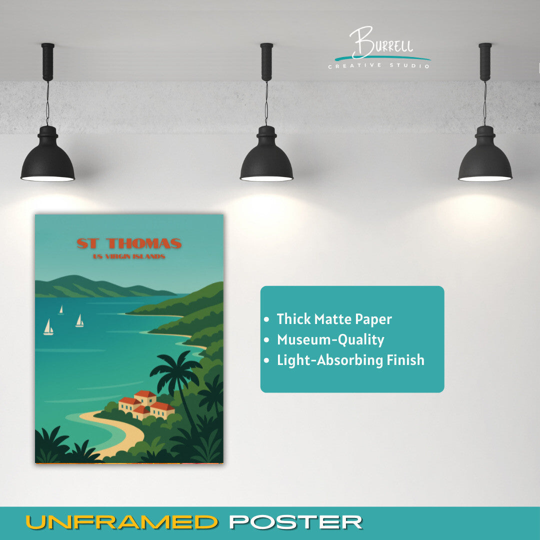 St Thomas US Virgin Islands Coastal View Travel Poster & Wall Art Poster Print