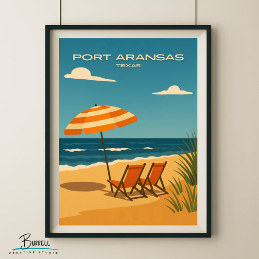 Port Aransas Texas Beach Travel Poster & Wall Art Poster Print