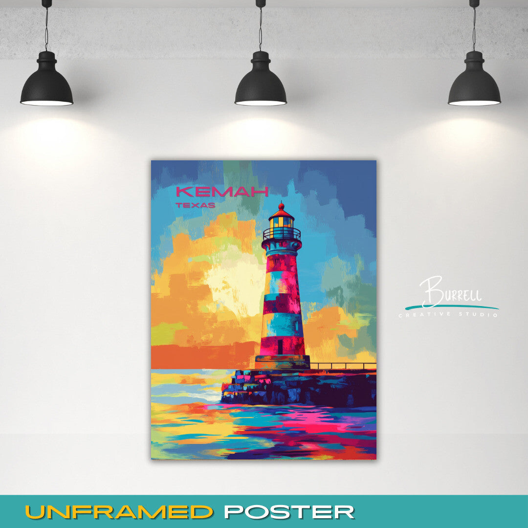 Kemah Texas Lighthouse Travel Poster & Wall Art Poster Print