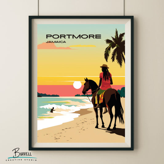 Portmore Jamaica Hellshire Beach Travel Poster & Wall Art Poster Print