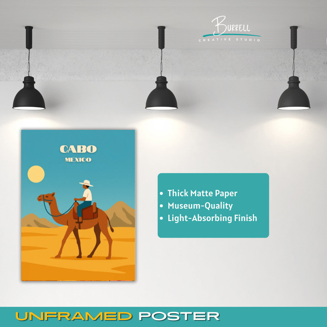 Cabo Mexico Camel Ride Travel Poster & Wall Art Poster Print