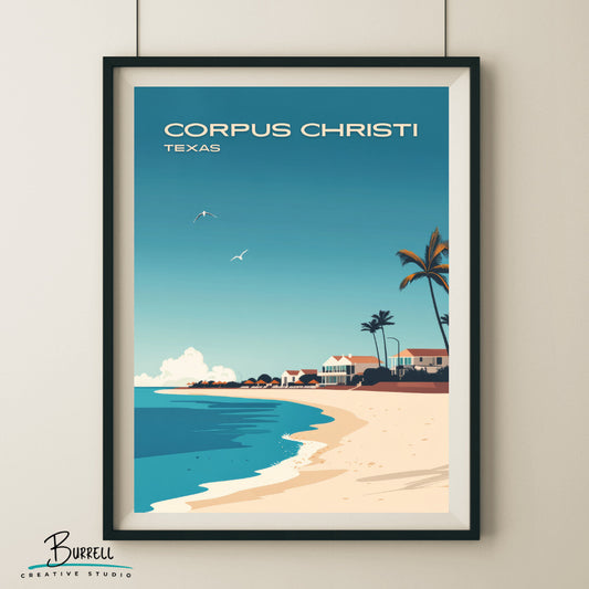 Corpus Cristi Texas Beachfront Homes Travel Poster & Wall Art Poster Print