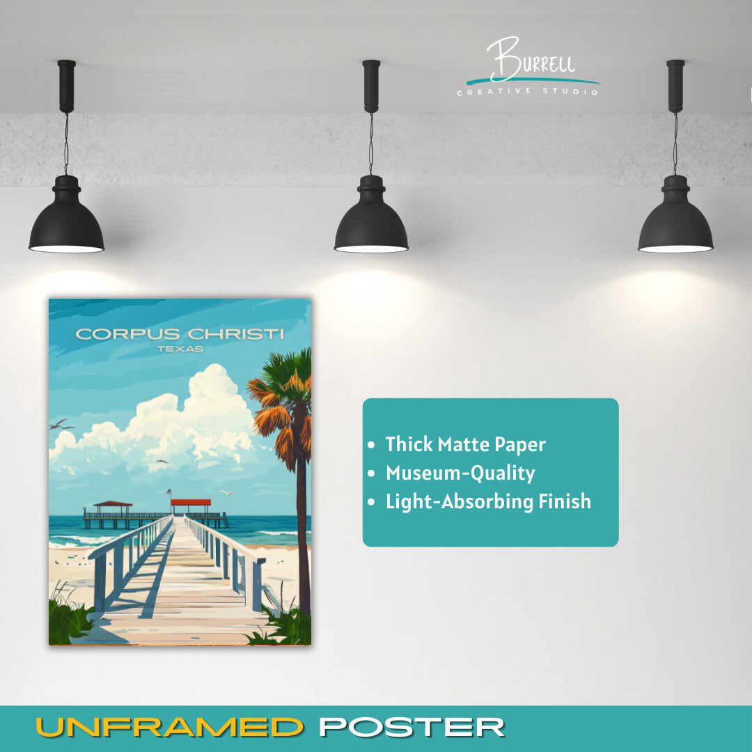 Corpus Cristi Texas Beach Pier View Travel Poster & Wall Art Poster Print