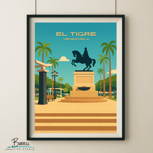 El Tigre Venezuela Plaza Bolivar Travel Poster & Wall Art Poster Print