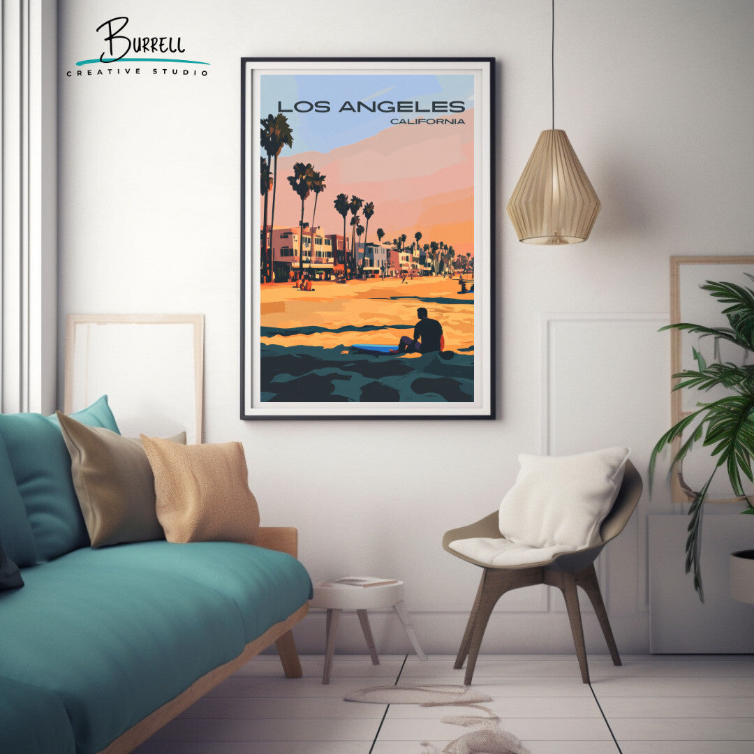 Los Angeles California Venice Beach Travel Poster & Wall Art Poster Print