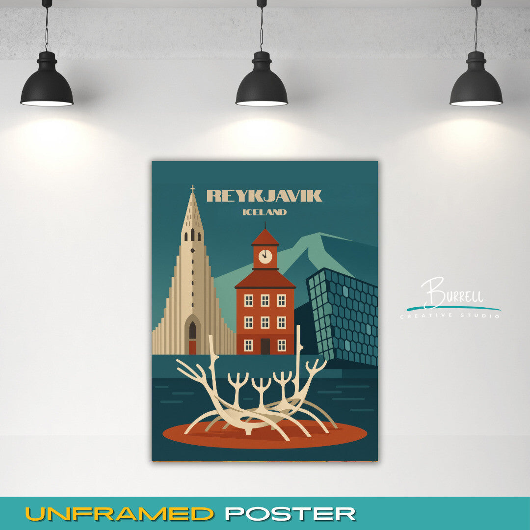 Reykjavik Iceland Unique Attractions Travel Poster & Wall Art Poster Print