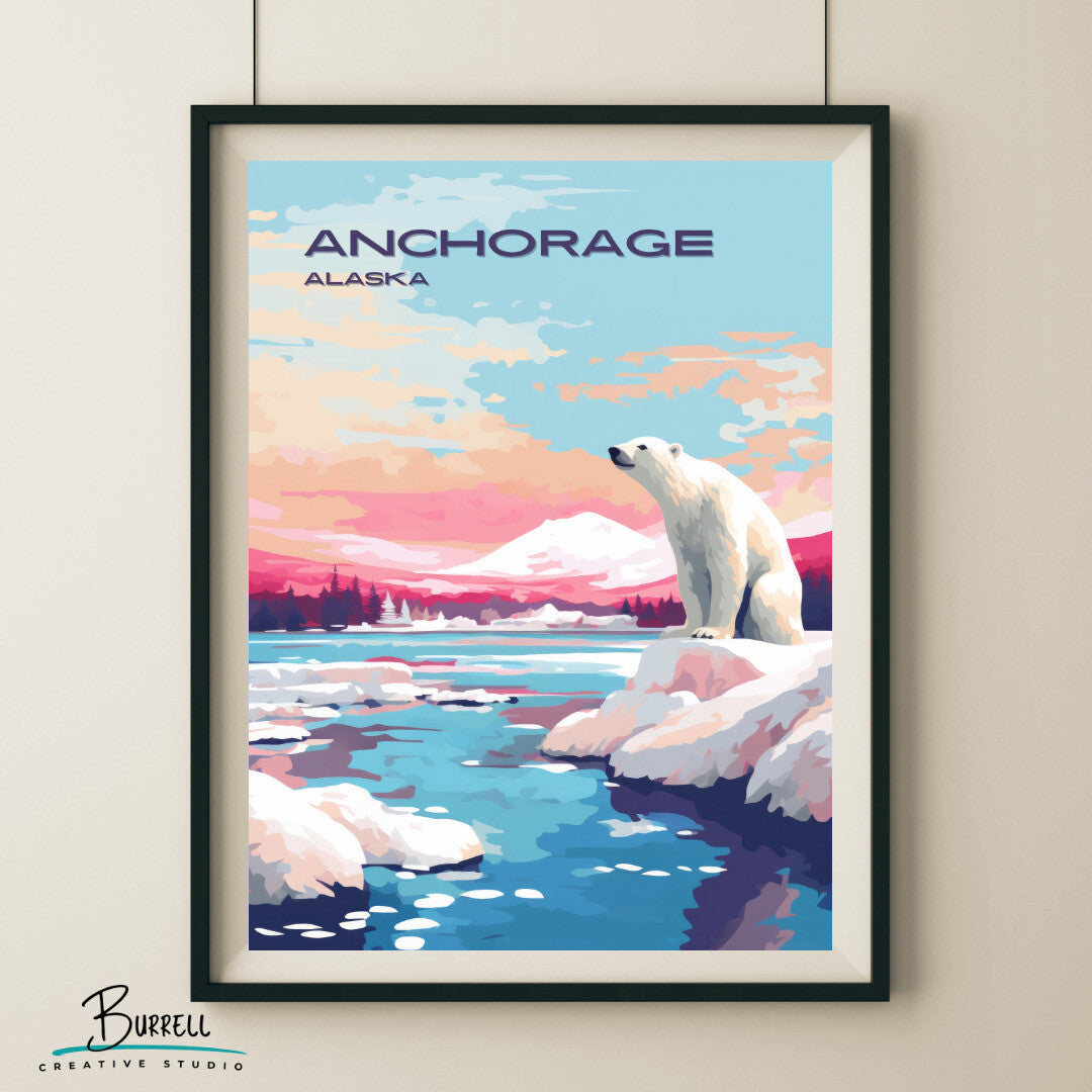 Anchorage Alaska Wildlife Travel Poster & Wall Art Poster Print