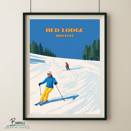 Red Lodge Montana Mountain Skiing Travel Posters & Wall Art Poster Print