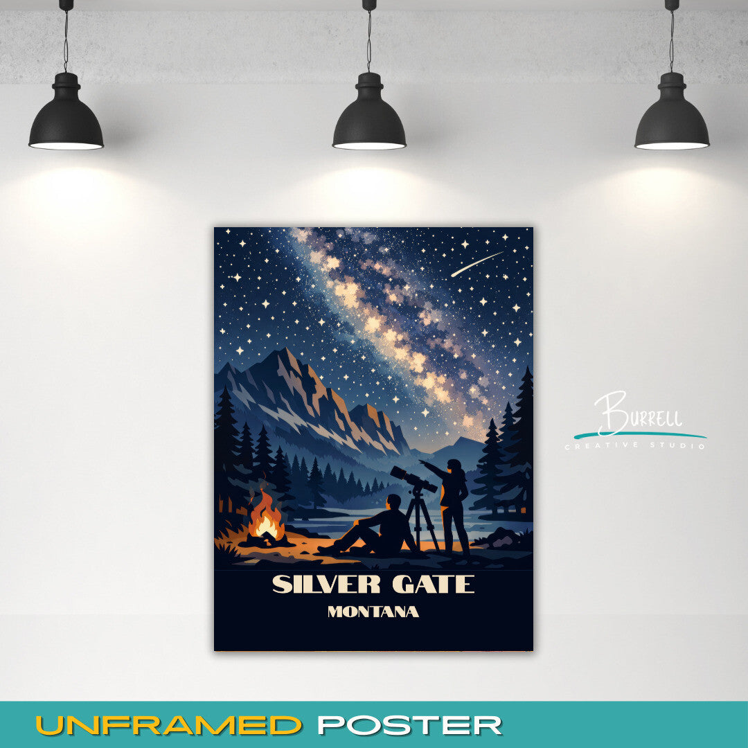 Silver Gate Montana Star Gazing Travel Posters & Wall Art Poster Print