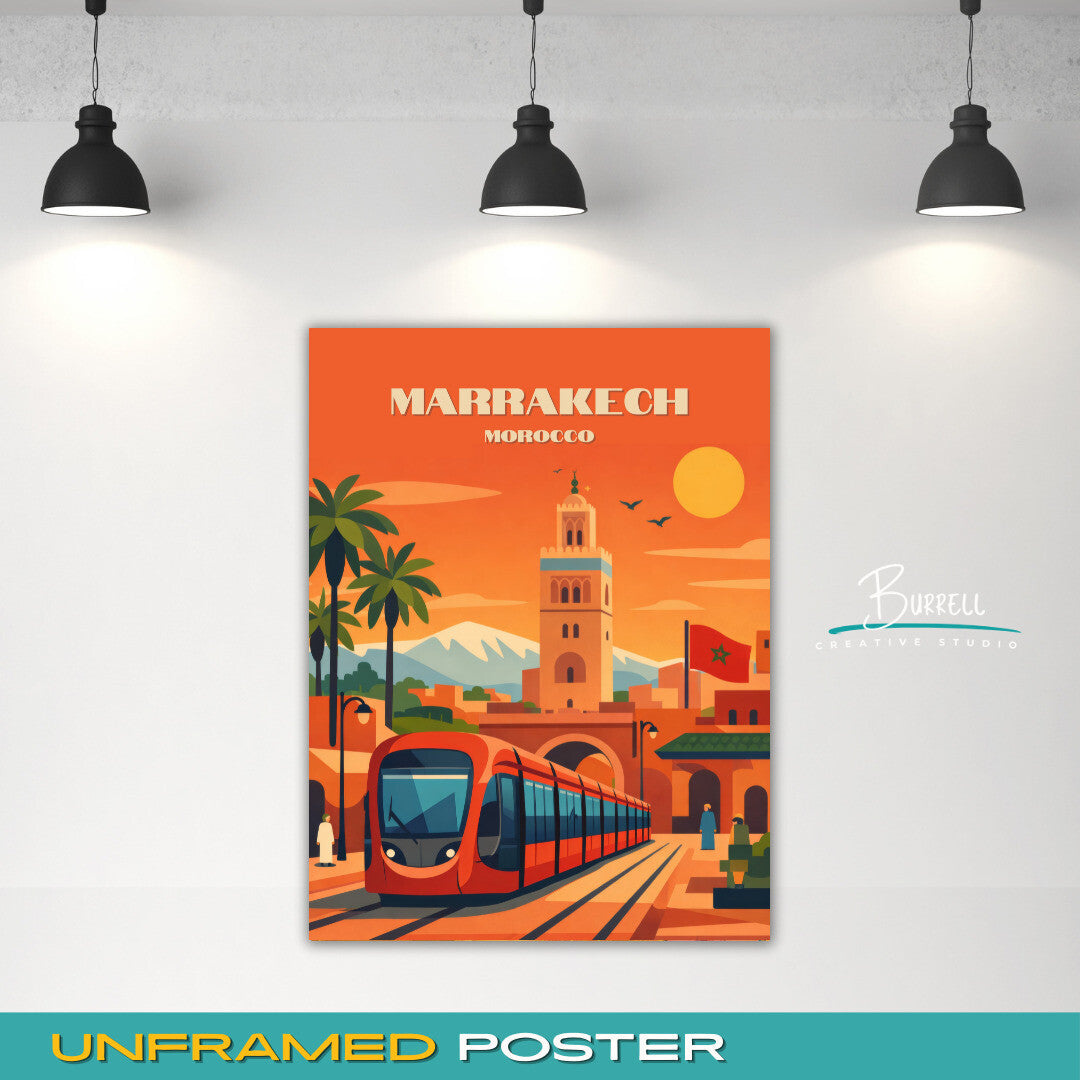 Marrakech Morocco Tram Travel Poster & Wall Art Poster Print
