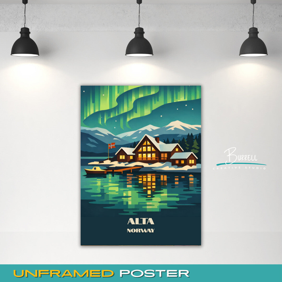 Alta Norway Coastal View Travel Poster & Wall Art Poster Print