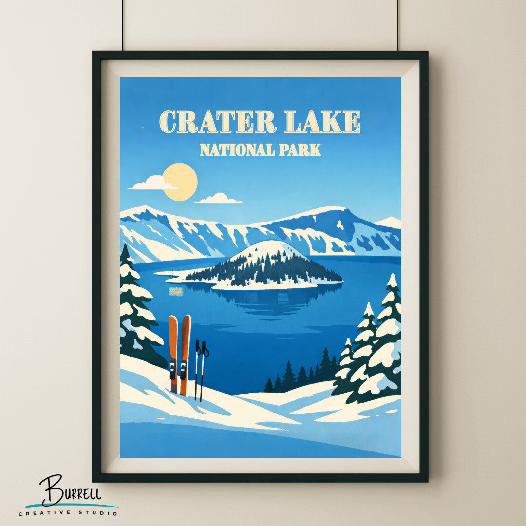 Crater Lake National Park Oregon Winter View Travel Posters & Wall Art Poster Print