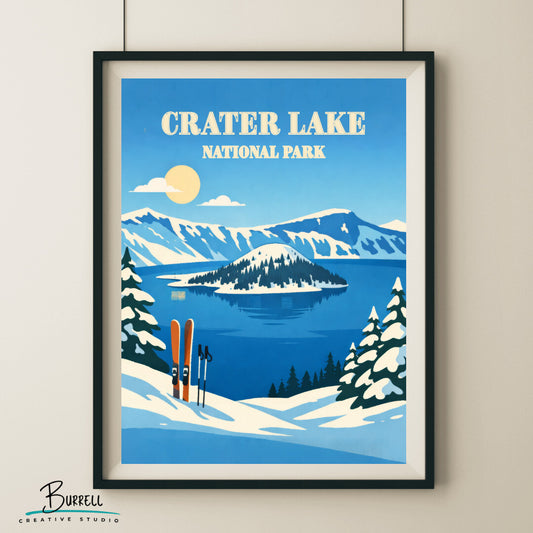 Crater Lake National Park Oregon Winter View Travel Posters & Wall Art Poster Print