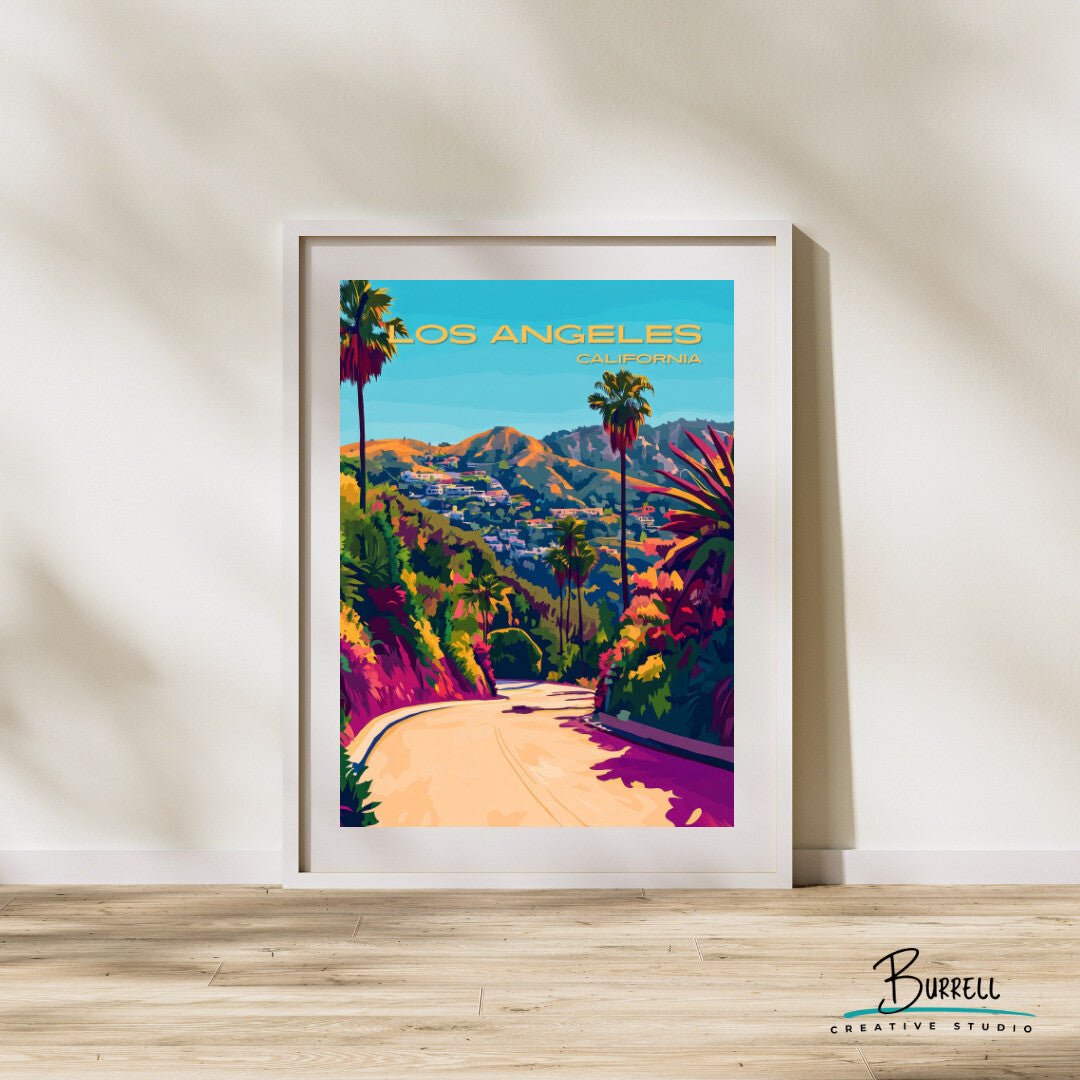 Los Angeles California Scenic Mountains Travel Poster & Wall Art Poster Print