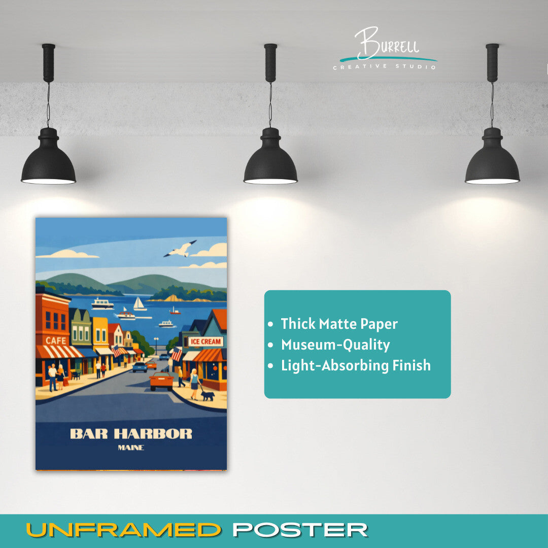 Bar Harbor Maine Downtown Travel Poster & Wall Art Poster Print
