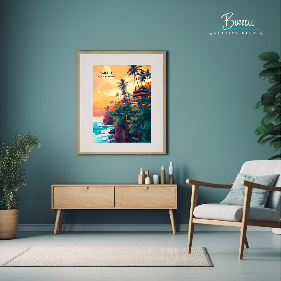 Denpasar Bali Coastal View Travel Poster & Wall Art Poster Print