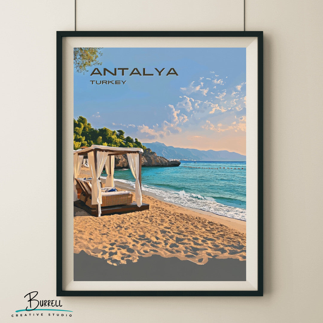 Antalya Türkiye Lara Beach Travel Poster & Wall Art Poster Print