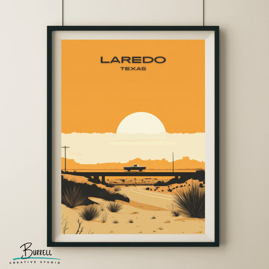 Laredo Texas Desert Scenery Travel Poster & Wall Art Poster Print