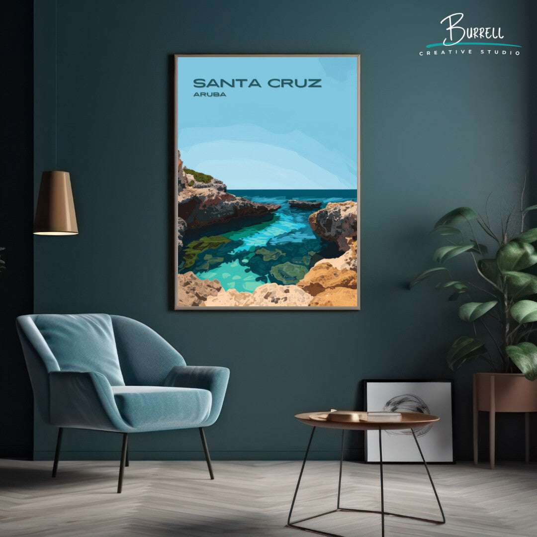 Santa Cruz Aruba Conchi Natural Pool Travel Poster & Wall Art Poster Print