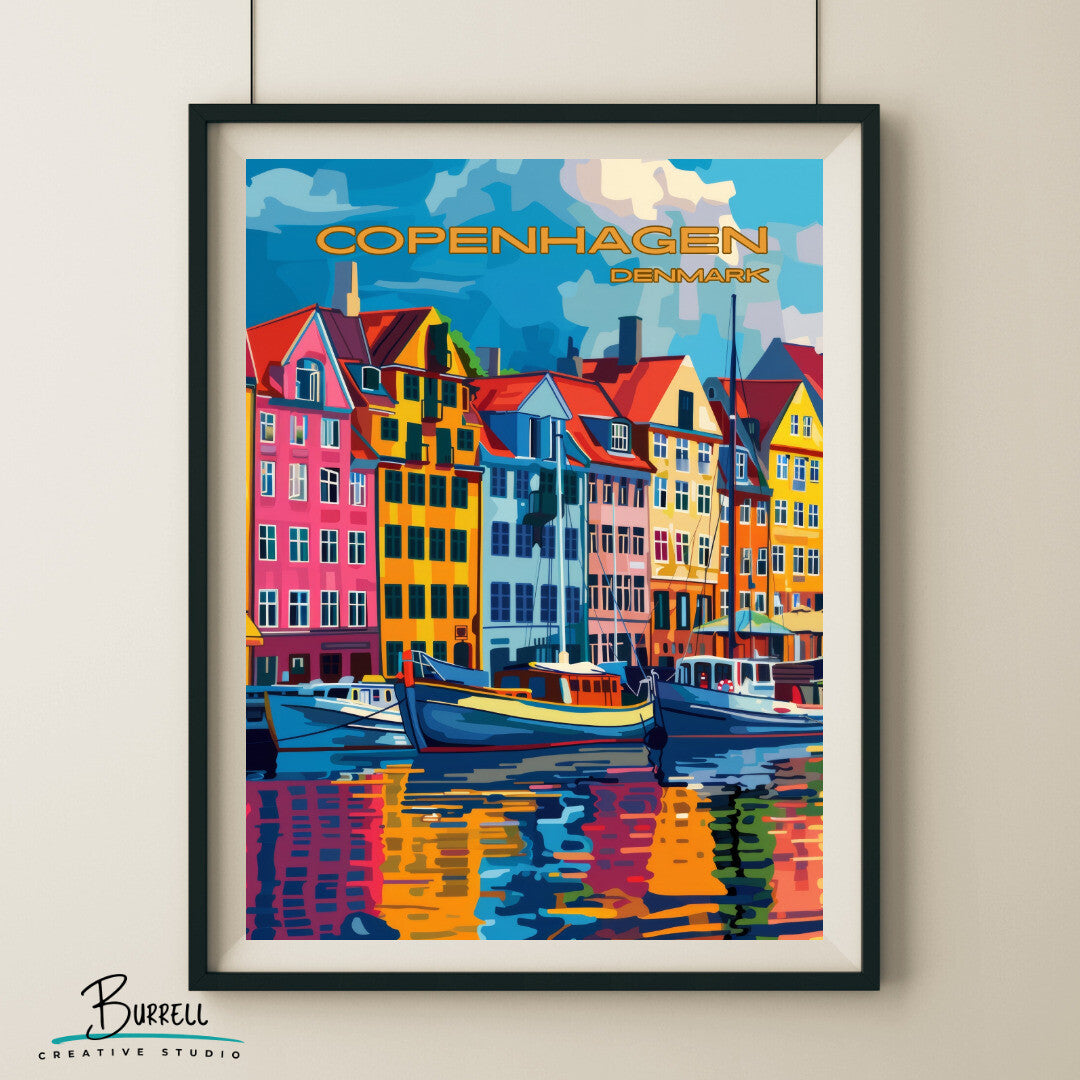 Copenhagen Denmark Nyhavn Harbor Travel Poster & Wall Art Poster Print