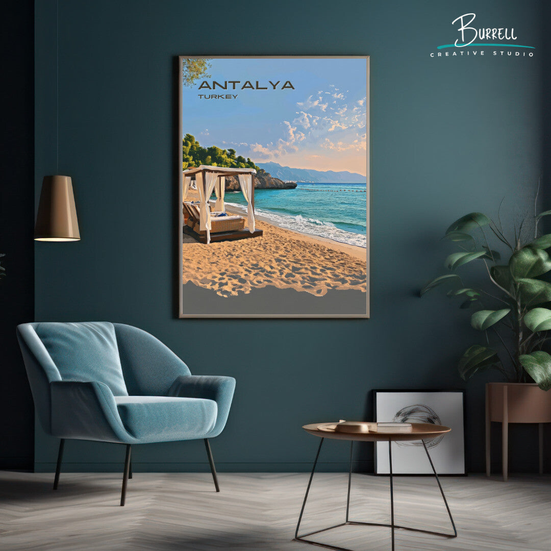 Antalya Türkiye Lara Beach Travel Poster & Wall Art Poster Print