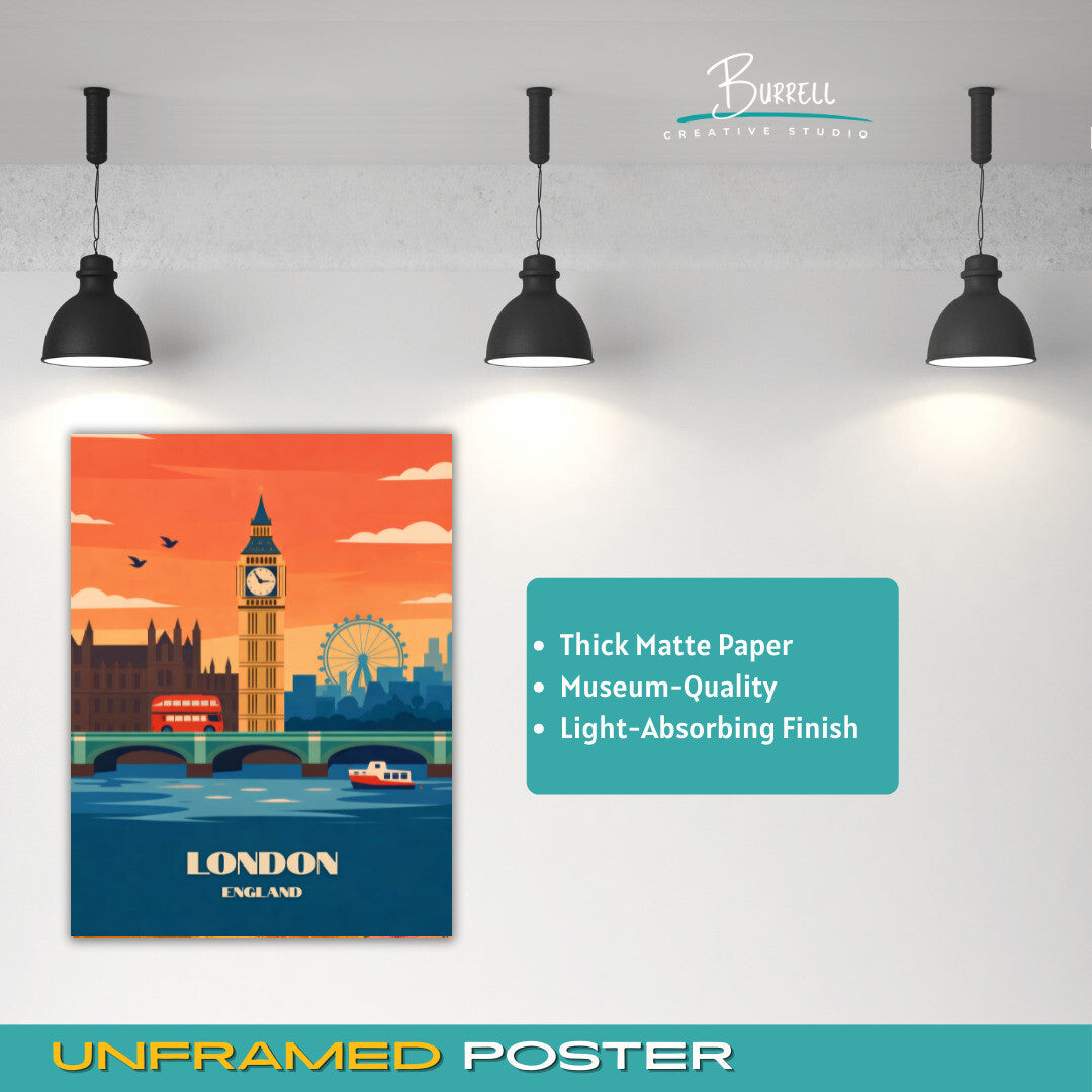 London England Big Ben Scenic Skyline Travel Poster & Wall Art Poster Print