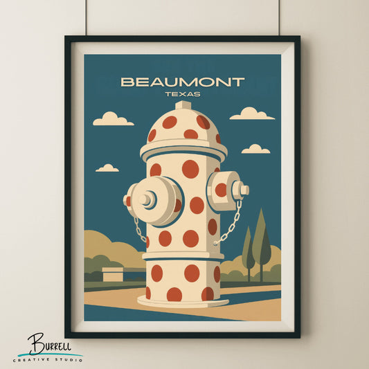 Beaumont Texas Giant Fire Hydrant Travel Poster & Wall Art Poster Print